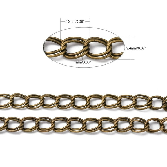 10 m Iron Double Link Chains Unwelded Lead Free and Nickel Free Bronze color with Card Paper link: 9.4mm wide 10mm long 1mm thick
