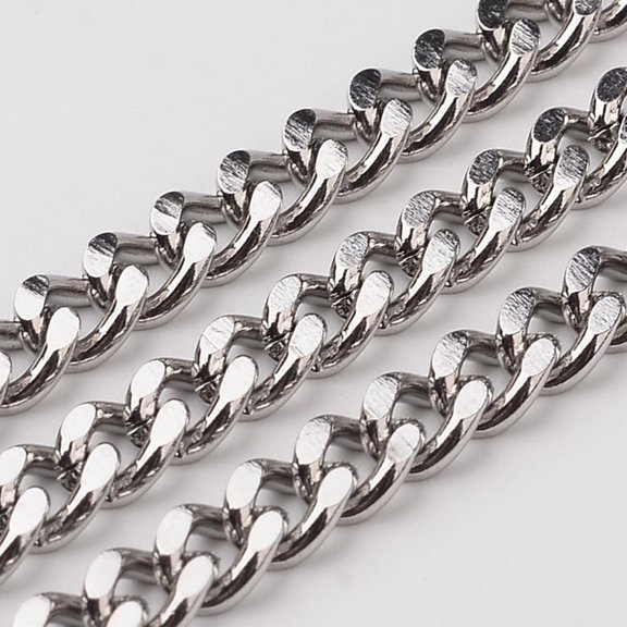 10 m Non-304 Stainless Steel Cuban Link Chains Chunky Curb Chains Faceted Unwelded Stainless Steel Color Link: 7x5x1.3mm