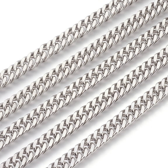 10 m Tarnish Resistant 201 Stainless Steel Cuban Link Chains Chunky Curb Chains Unwelded Stainless Steel color 6mm