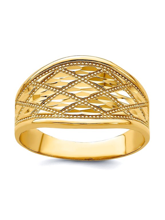 10-marmm 14k Solid Textured Polished Gold Sparkle-Cut Marquise Quilted Pattern Ring Size 7.5 Ring for Women