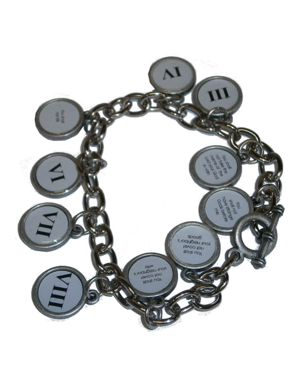 10 medals Bracelet showing Commandments - Silver ( 7cm or 2.8 inch in diameter ) - English