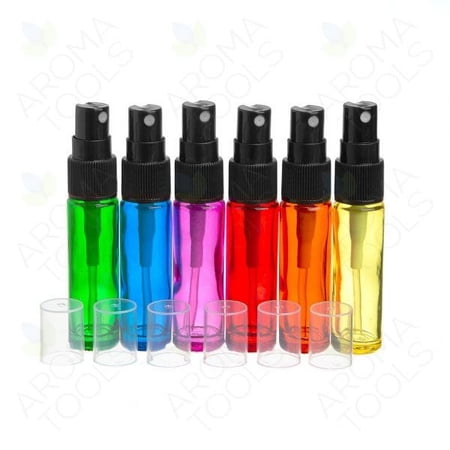 10 ml Rainbow-Colored Glass Roll-On Vials with Black Misting Sprayers* Package of 6