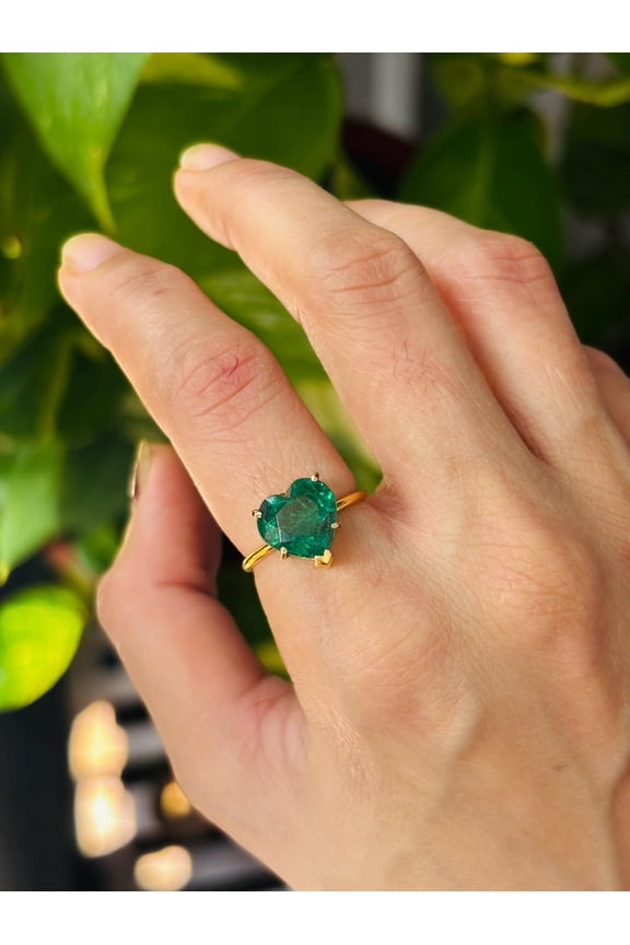 10 mm Solitaire Heart Emerald Ring - 925 Silver Real Emerald Ring - Prong Set Ring - Ex Girlfriend Gift - Heart Shape Ring - Promise Ring