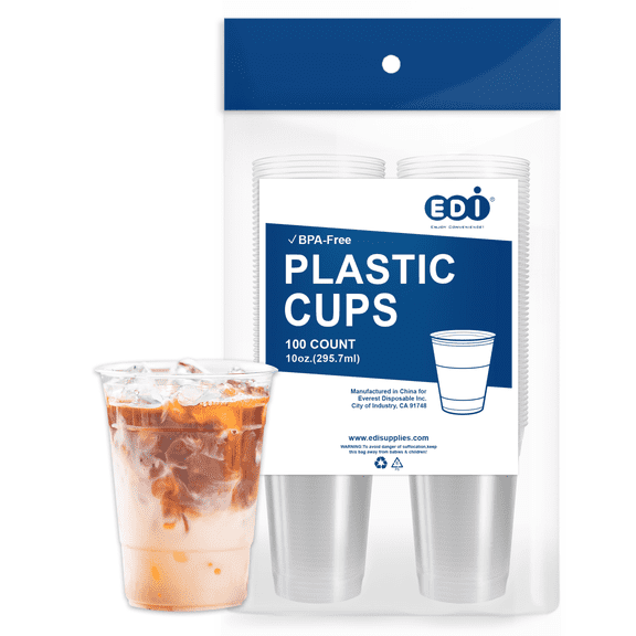 [10 oz - 100 Pack] EDI Crystal Clear Disposable PET Plastic Cups