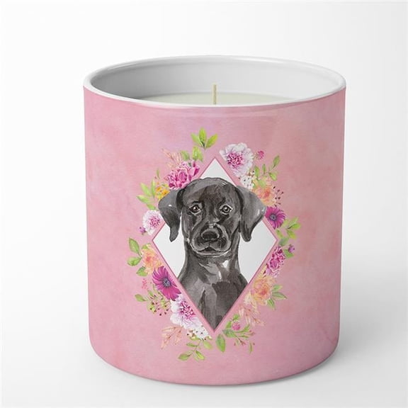10 oz Black Labrador Pink Flowers Decorative Soy Candle