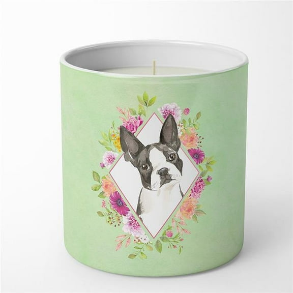 10 oz Boston Terrier Green Flowers Decorative Soy Candle