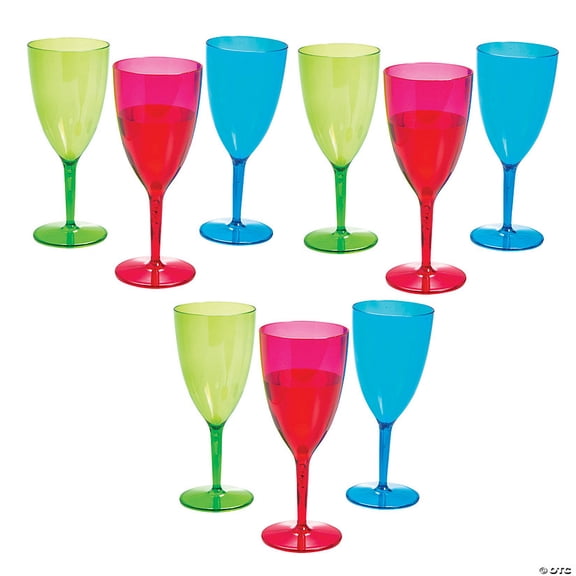 10 oz. Bulk 60 Count Colorful Reusable Plastic Wine Glasses