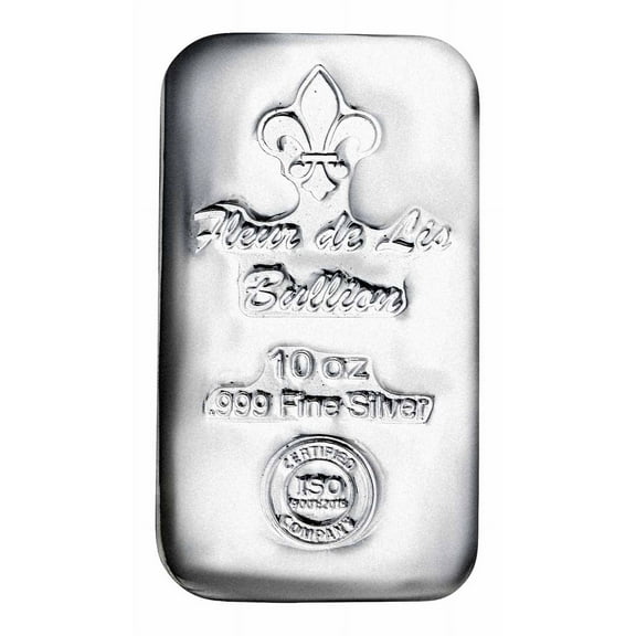 10 oz Cast-Poured Silver Bar - Fleur-de-Lis Bullion