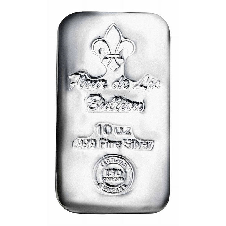 10 Ounce Pure Fine Silver Bar - Fleur-de-Lis Bullion ISO Certified