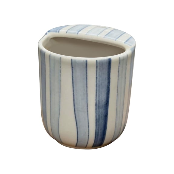 10 oz Ceramic Coffee Mug With Hole, Multiple Use Hand Painted Striped Porcelain Cup, For Kitchen Dining Heat - Retention Novelty Non - Mug For Coffee Tea (Light Blue)