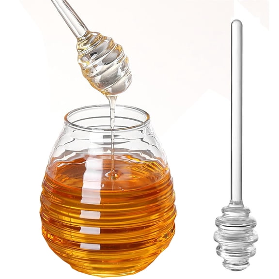 10 oz Clear Honey Jar,Bexikou Glass Honey Pot with Dipper and Lid,Honey Dispenser Container,Premium Glass Syrup Dispenser for Home Kitchen, Wedding Gifts,Barware Decor