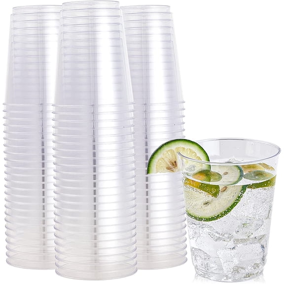 10 oz Clear Plastic Cups, Disposable Heavy Duty Hard Plastic Cups, Reusable, 100 Count