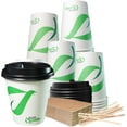 thumbnail image 1 of 10 oz Compostable Paper Cups with Black Dome Lids, Sleeves and Wooden Stirrers - Biodegradable Disposable White Paper Coffee Cups PLA Lined - Eco-friendly Hot and Cold Drinking Cups (50), 1 of 1