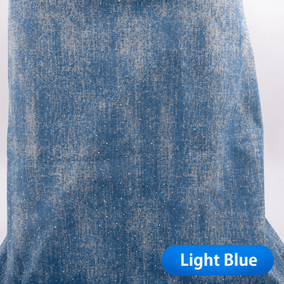 10 oz Cotton Snow Wash Denim Fabric by The Yard, Washed Twill Denim Cloth with Rhinestone for Jackets, Pants, Bags and DIY Crafts