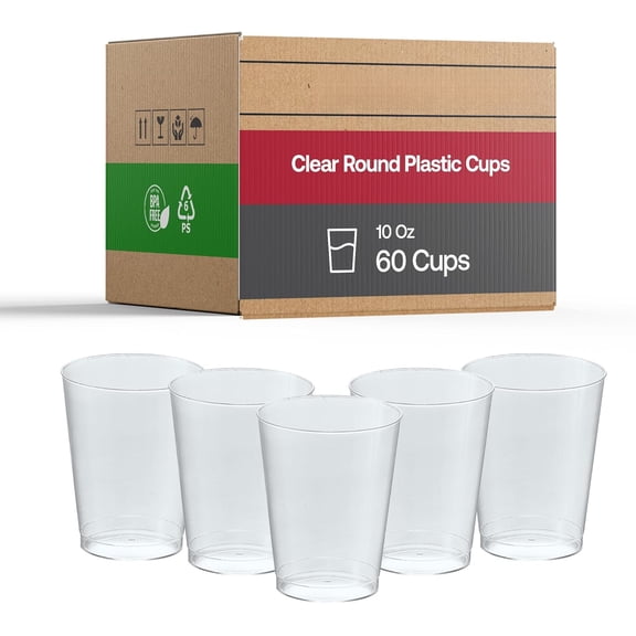 10 oz Cups - Pack of 60 Clear Disposable Plastic Tumblers, Ideal Cocktail Tumbler for Parties, Smoothies, Iced Coffee Cup, and More Durable, Elegant, and Perfect for Any Event