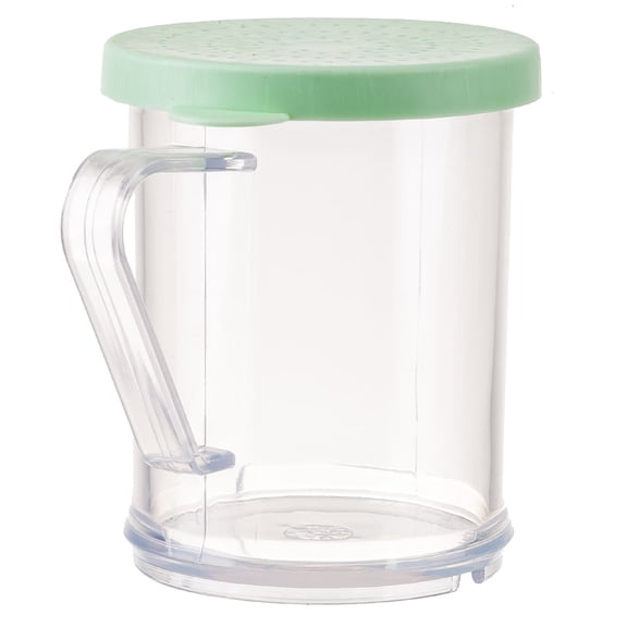 fine ground lid dredge, clear,green top ,tablecraft products company, 166b