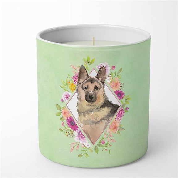 10 oz German Shepherd Green Flowers Decorative Soy Candle