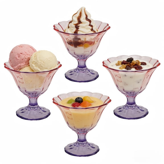 10 oz Glass Dessert Bowls Set of 4, Footed Ice Cream Sundae Cups, Pink-Purple Glass Bowls for Dessert & Fruit