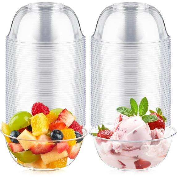 10 oz Hard Plastic Bowls, 60 Pack Disposable Clear Plastic Dessert Bowls Party Serving Bowls for Ice Creams, Fruits, Salad, Yogurt Parfait, Snacks
