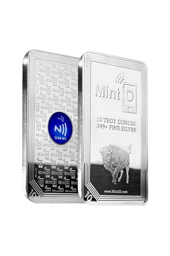 10 oz MintID Buffalo Silver Bar .999+ Fine (NFC Scan Authentication)