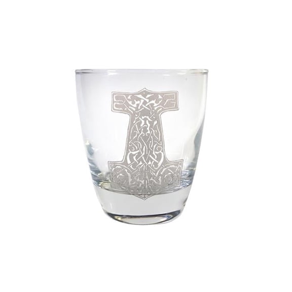 10 oz Mjolnir Thors Hammer Engraved Lowball Glass