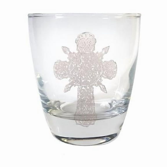 10 oz Ornate Celtic Cross Engraved Lowball Glass