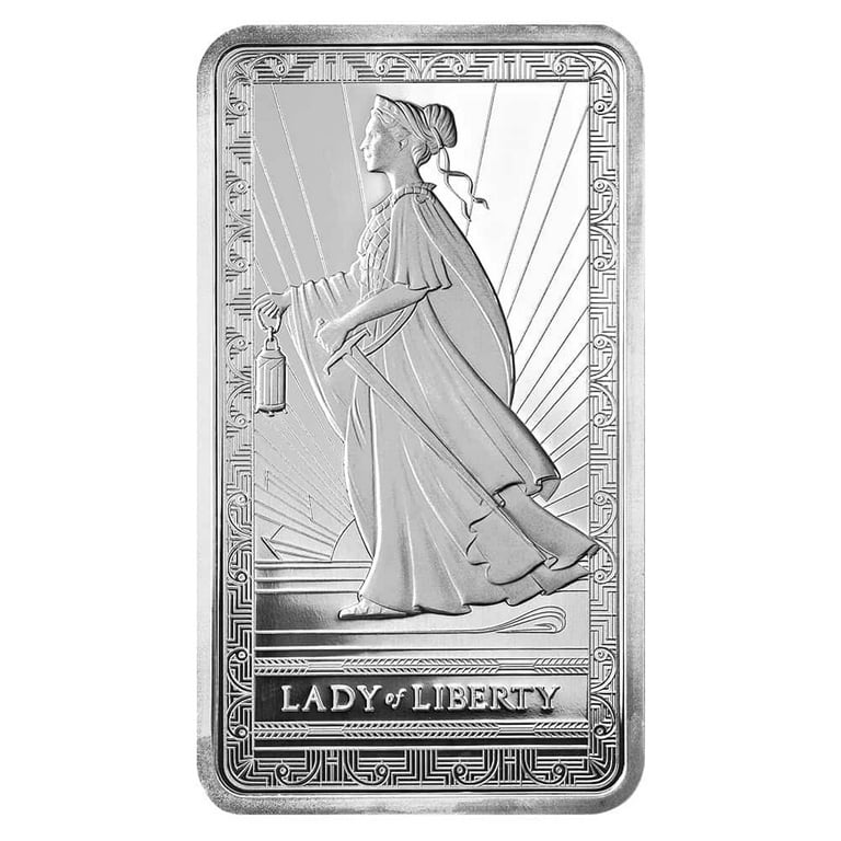 PAMP Suisse 10 oz Lady of Liberty Silver Bar, .999 Fine, Art Deco