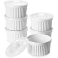 thumbnail image 1 of 10 oz Ramekins with Lids Oven Safe, Large Creme Brulee Ramekin with Covers, Souffle Dishes Porcelain Ramekins Bowls for Baking Sauce Dessert, Set of 6, White, 1 of 8