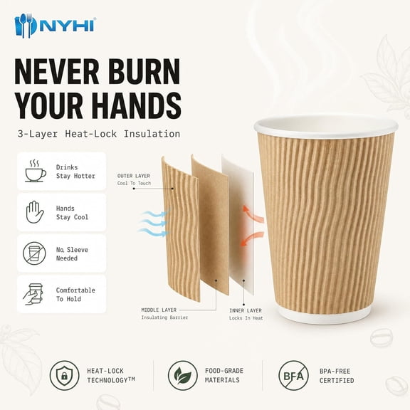 10 oz Ripple Kraft Paper Cups Brown Hot and Cold Insulated Disposable Coffee Cups