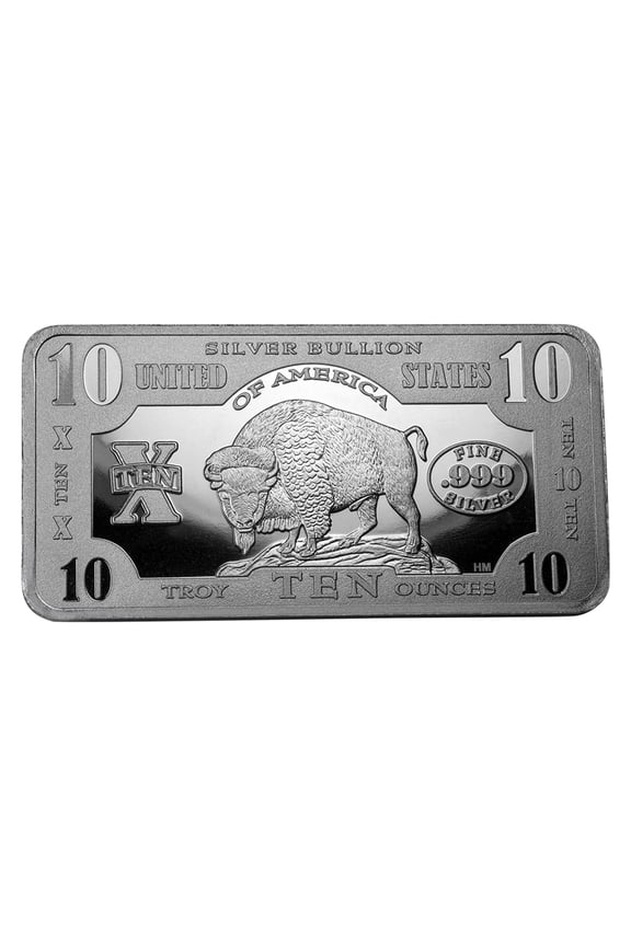 10 oz Silver Bar - 1901 $10 Bison Note
