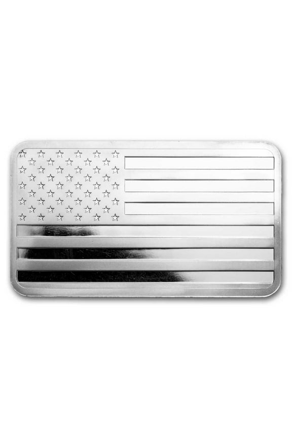 10 oz Silver Bar - American Flag Design (Eagle Back)