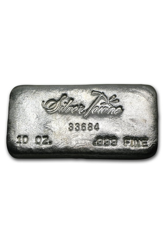 10 oz Silver Hand Poured Bar - Silvertowne (Vintage, w/Serial #)