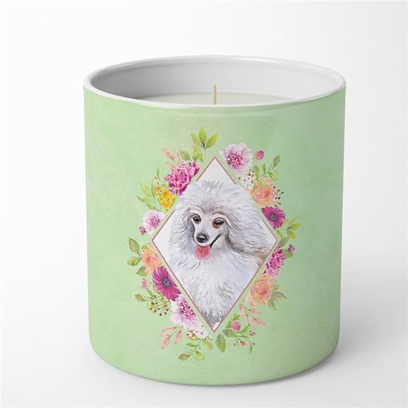 10 oz White Mini Poodle Green Flowers Decorative Soy Candle