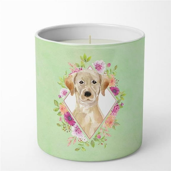 10 oz Yellow Lab Green Flowers Decorative Soy Candle