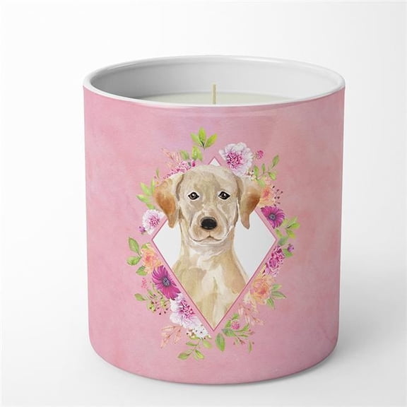 10 oz Yellow Lab Pink Flowers Decorative Soy Candle