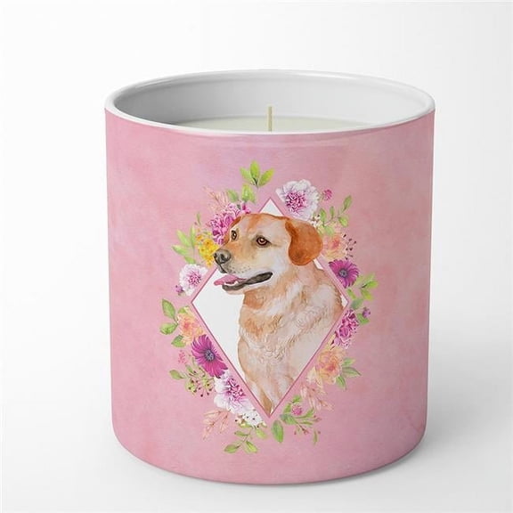 10 oz Yellow Labrador Retriever Pink Flowers Decorative Soy Candle