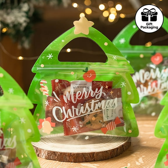 10-pack/25-pack Christmas Tree Gift Bags - Merry Christmas Holiday Party Gift Bags for Cookies, Candy, and Small Gifts