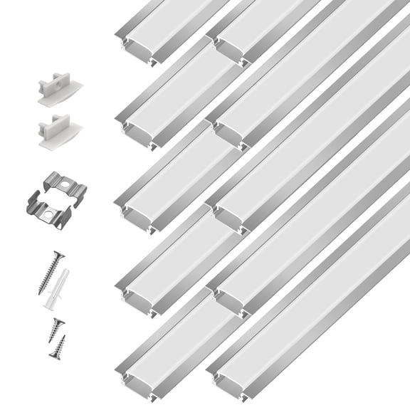10-pack 3.3ft/1meter Recessed Led Aluminum For Strip Lights Diffuser With Milky Cover End Caps And Mounting Clips Flush Mounted Track Ceiling Under Cabinet Closet.