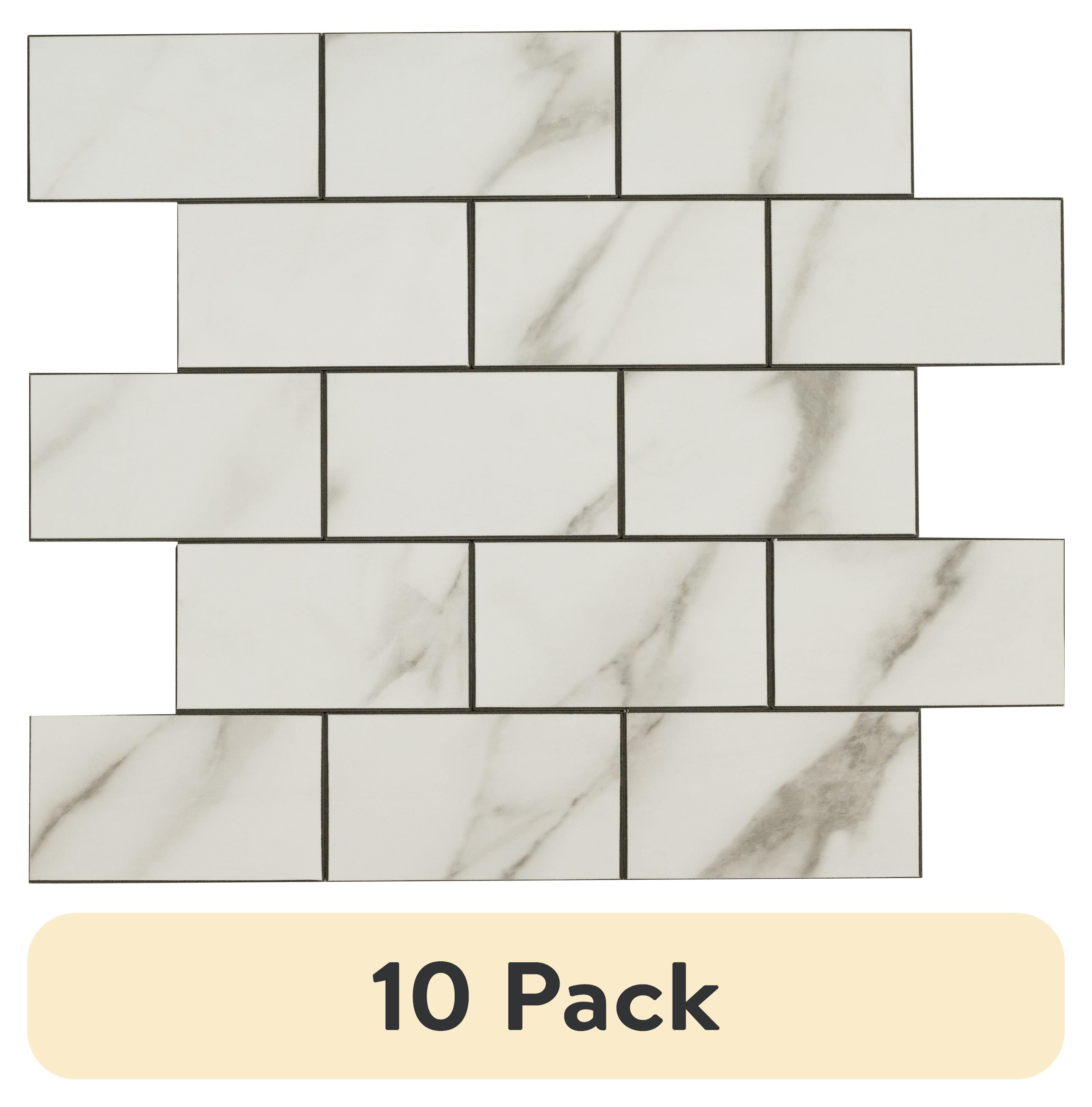 (10 pack) Aldhurst Marbled Carrara Adhesive Backed 9.84 in. x 10.37 in. PVC Mosaic Tile