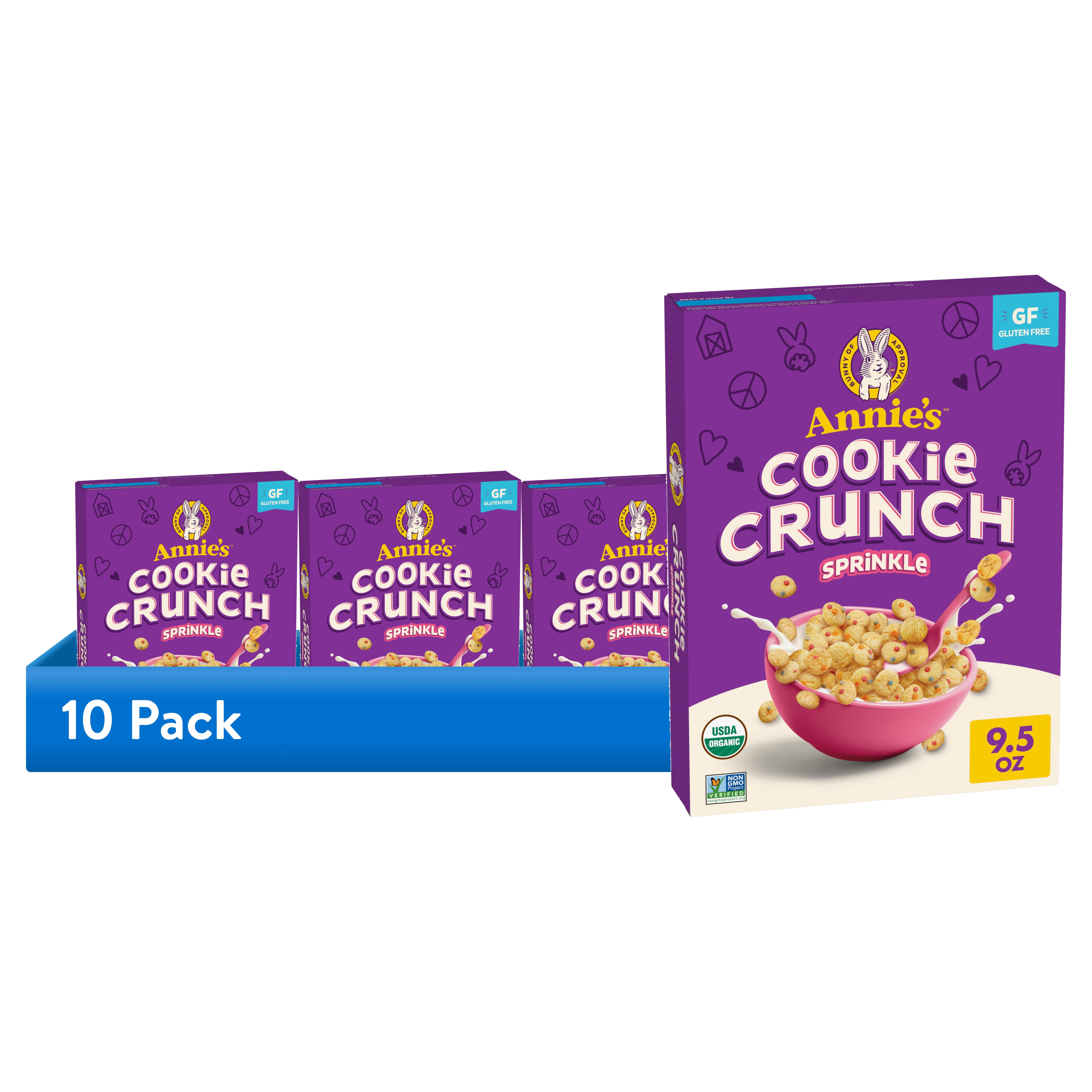 (10 pack) Annie’s Cookie Crunch Sprinkle Cereal, Organic, Gluten Free, Whole Grain, 9.5 oz