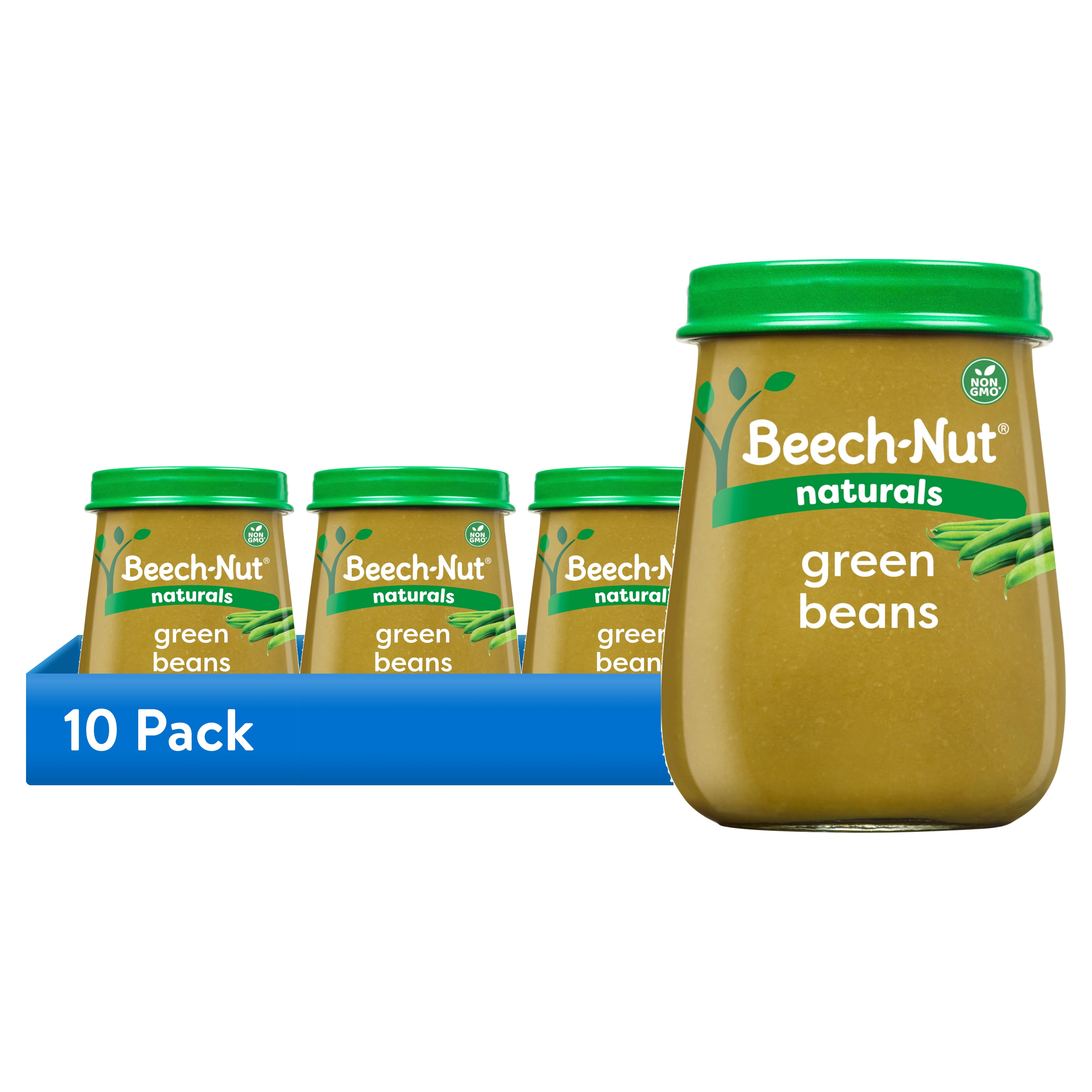 (10 pack) Beech-Nut Naturals Stage 1 Baby Food, Green Beans, 4 oz Jar