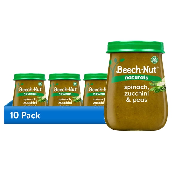 (10 pack) Beech-Nut Naturals Stage 2 Baby Food, Pea Zucchini & Spinach, 4 oz Jar