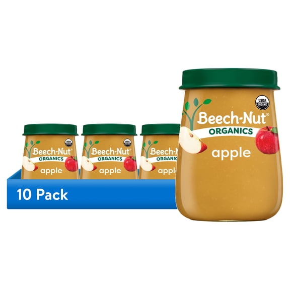 (10 pack) Beech-Nut Organics Stage 1 Organic Baby Food, Apple, 4 oz Jar