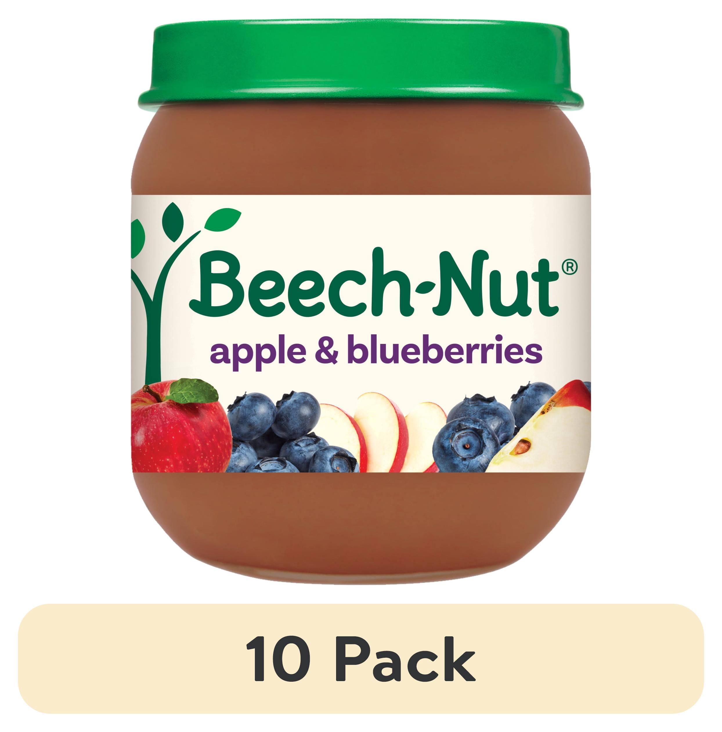(10 pack) Beech-Nut Stage 2 Baby Food, Apple & Blueberries, 4 oz Jar
