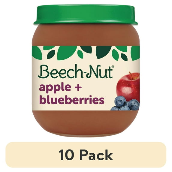 (10 pack) Beech-Nut Stage 2 Baby Food, Apple & Blueberries, 4 oz Jar