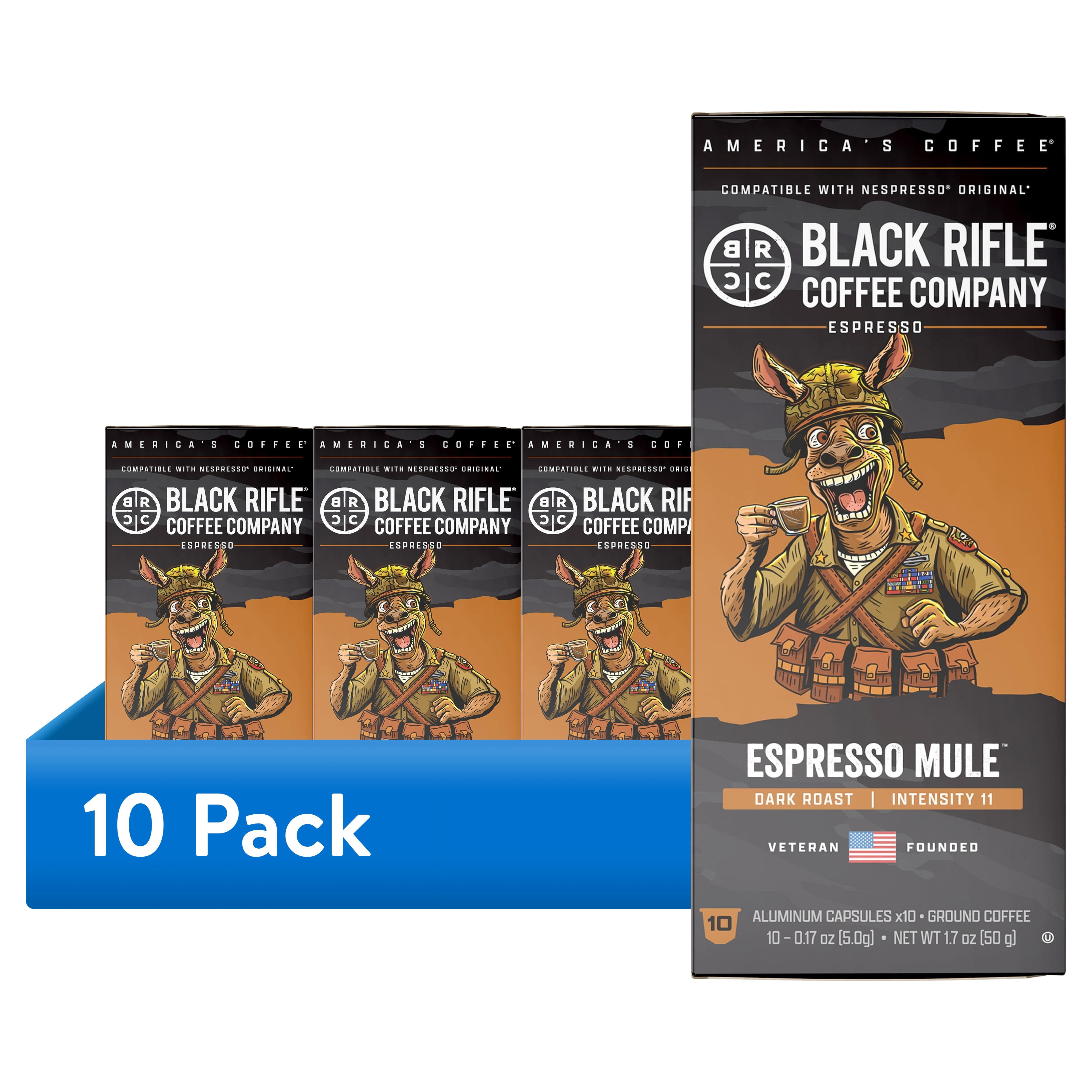 (10 pack) Black Rifle Coffee Company Espresso Mule™ Dark Roast Espresso Capsule Pods, 10 Ct