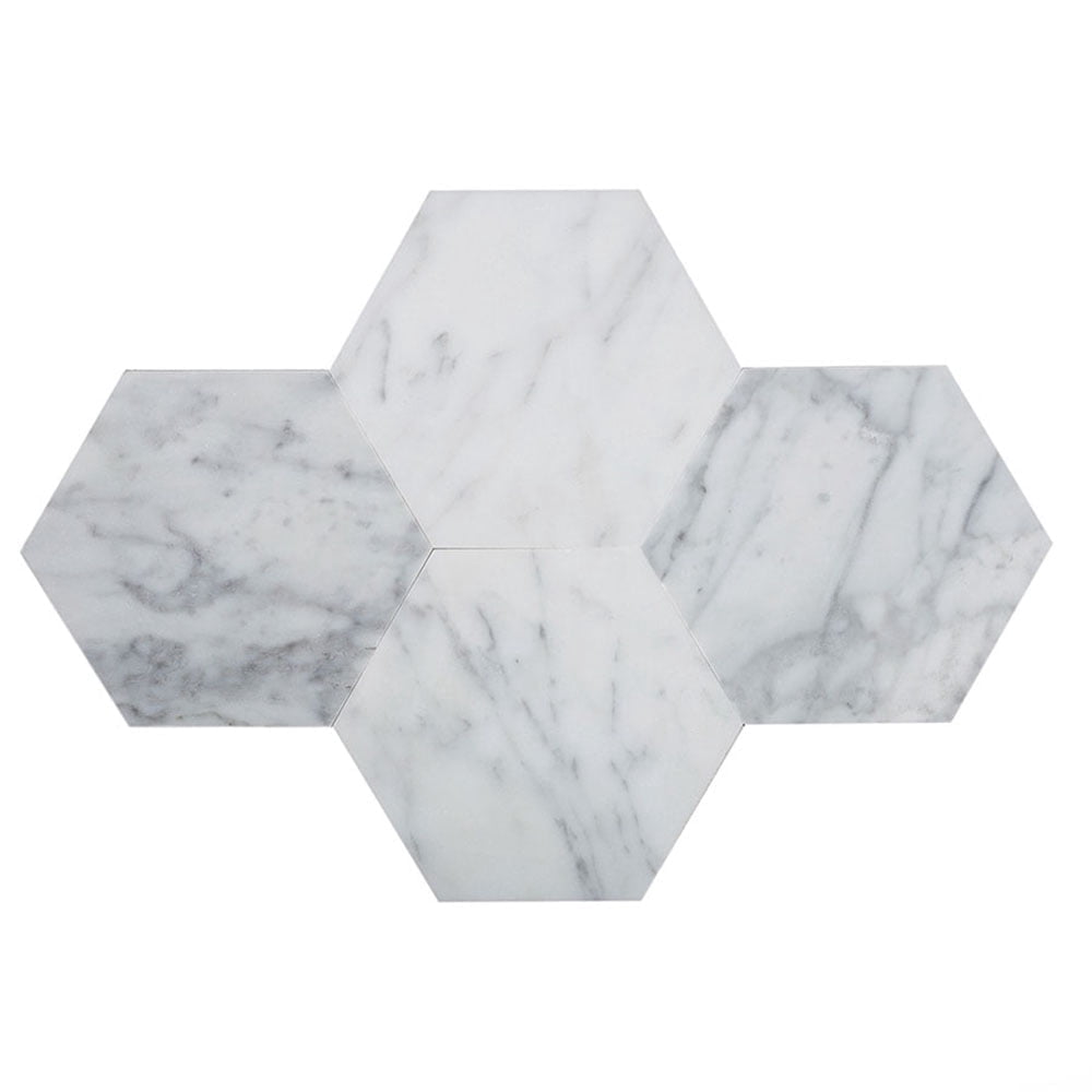 10 pack Carrara Hexagon 10.25 in. x 9 in. Honed Peel and Stick Backsplash Tile for Kitchen and Bathroom (6.41 sq. ft./Case)