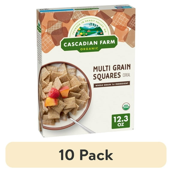 (10 pack) Cascadian Farm Organic Multi Grain Squares Cereal, Made with Whole Grain, 12.3 oz