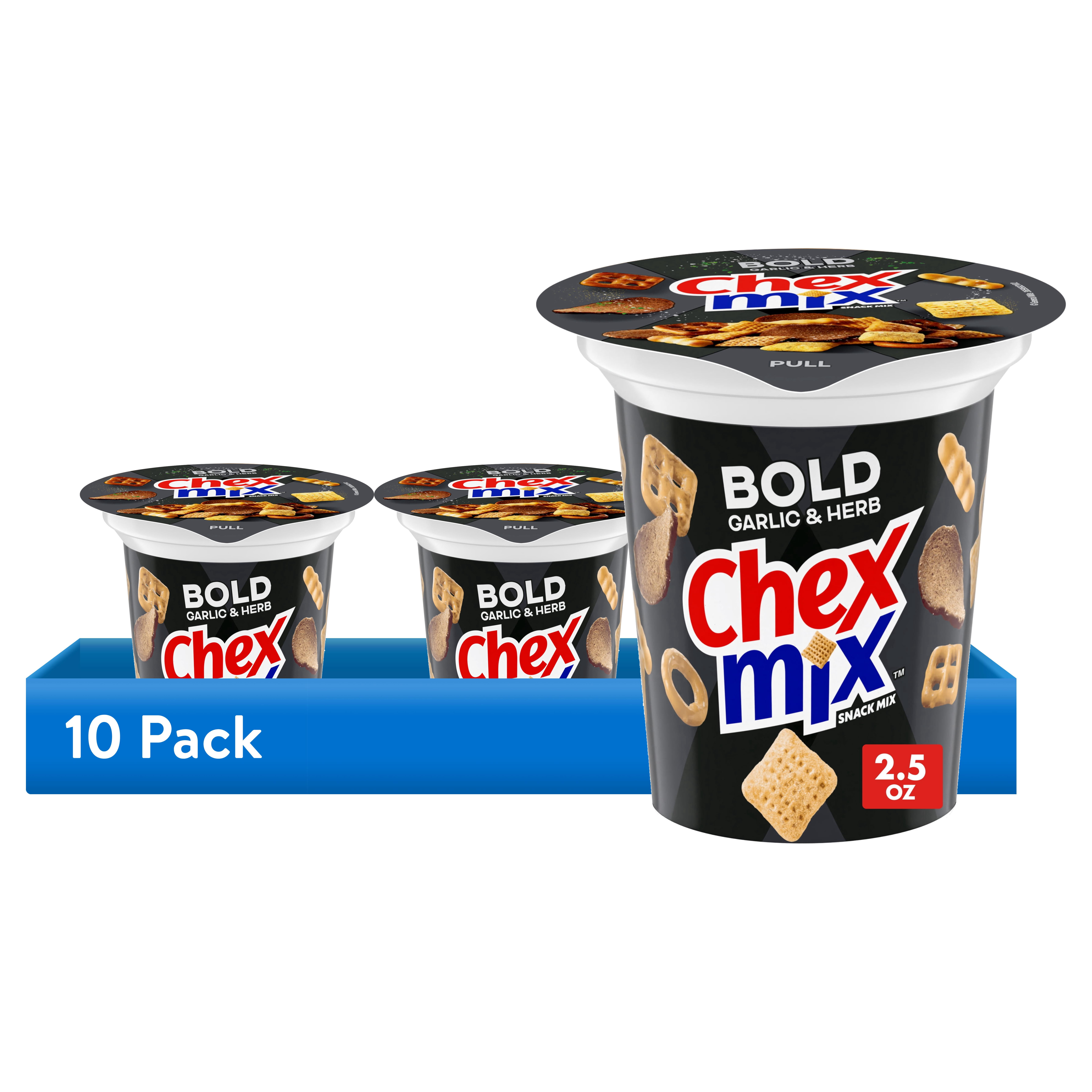 (10 pack) Chex Mix Bold Garlic and Herb Snack Mix, Snack Cup, 2.5 oz