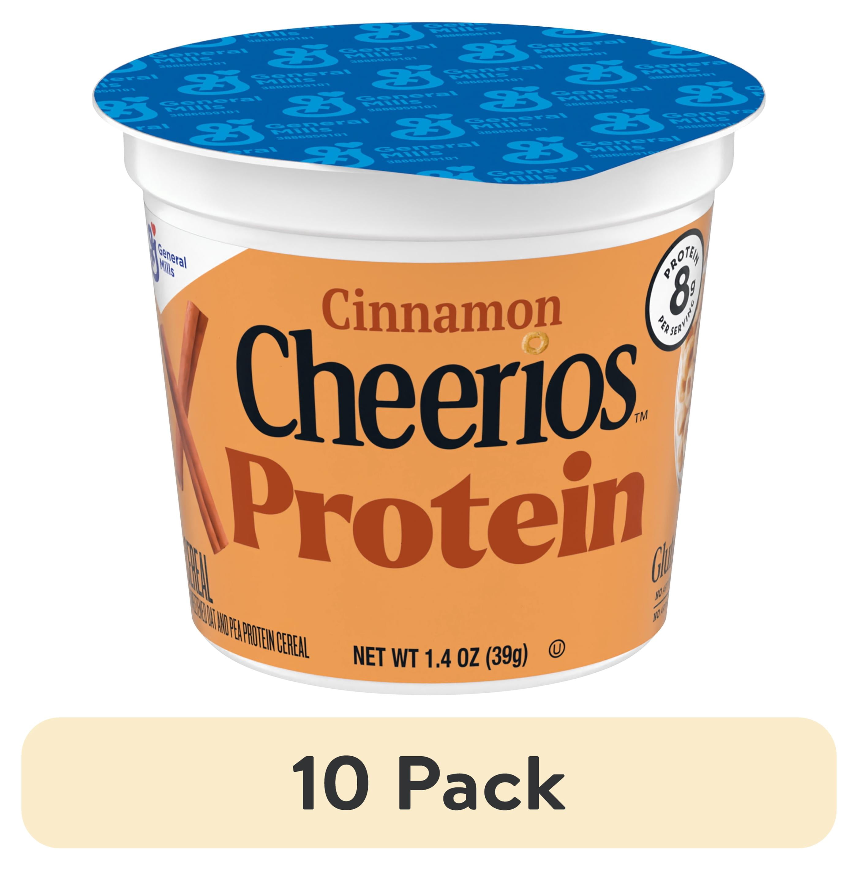 (10 pack) Cinnamon Cheerios Protein, Breakfast Cereal Cup, Gluten Free, Single Serve Cereal, 1.4 oz
